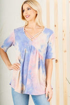 Heimish Crisscross Tie Dye Blue & Pink Babydoll Top