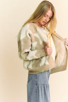 Davi & Dani Oatmeal Fuzzy Star Button Down Cardigan Trendsi