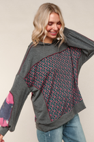 Haptics Charcoal Floral Color Block French Terry Hoodie