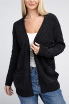 Zenana Melange Open Front Sweater Cardigan BLACK ZENANA