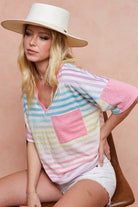 BiBi Rainbow Stripe Printed Triblend Knit Top