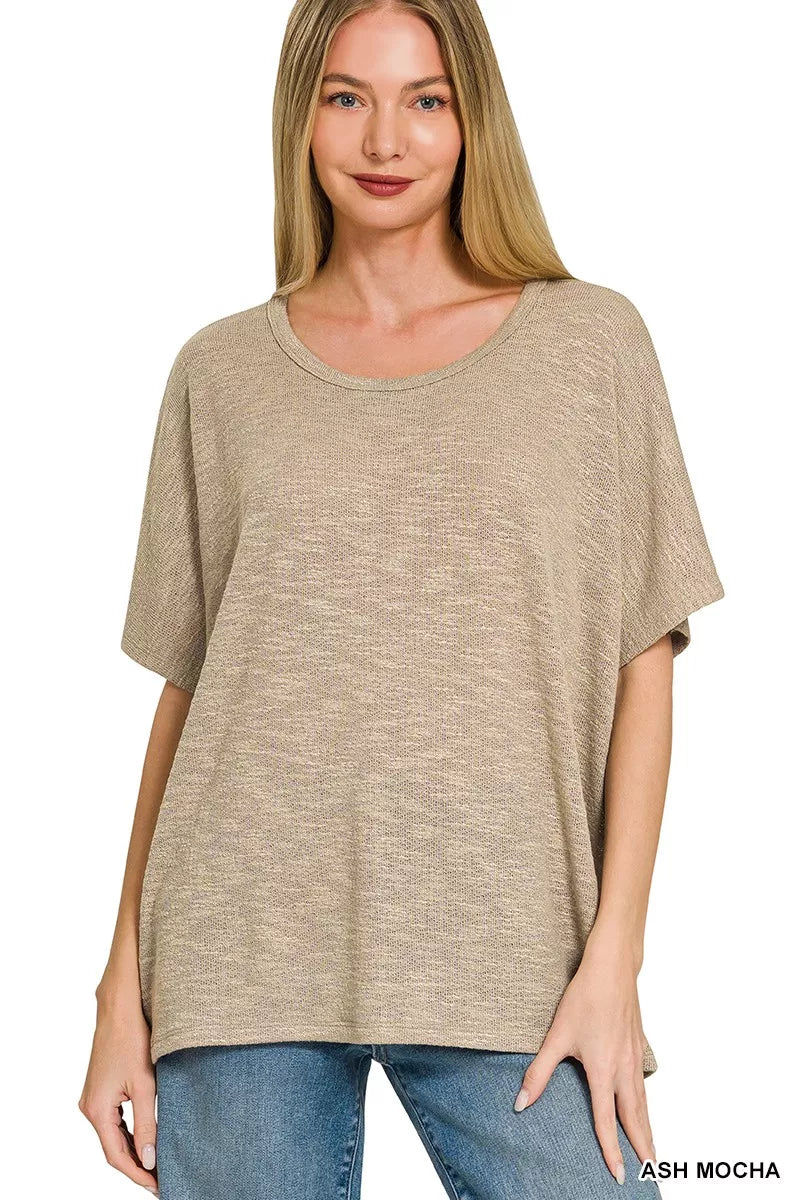 Zenana Oversized Slub Hacci Top ASH MOCHA
