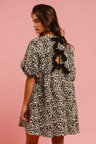 BiBi Leopard Denim Dress With Back Contrast Tie Detail