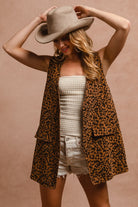 BiBi Leopard Button Up Denim Sleeveless Vest