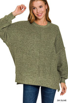 Zenana Dark Olive Brushed Melange Hacci Oversized Sweater DK OLIVE