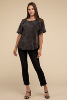 Zenana Back Patch Crinkle Washed Raglan Sleeve T-Shirt in 3 Colors! Shirts