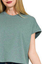 Zenana Heather Ash Jade Premium Cotton Relaxed Crop Tee