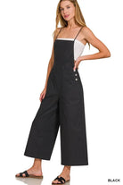 Zenana Black Woven Spaghetti Strap Overalls