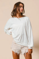 BiBi Ivory Loop Terry Pull Over With Cut Edge Band