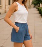 Zenana Dusty Blue Cotton Slub Shorts