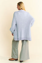 Davi & Dani Light Blue Ribbed Hem Button Up Long Sleeve Cardigan Shirts & Tops