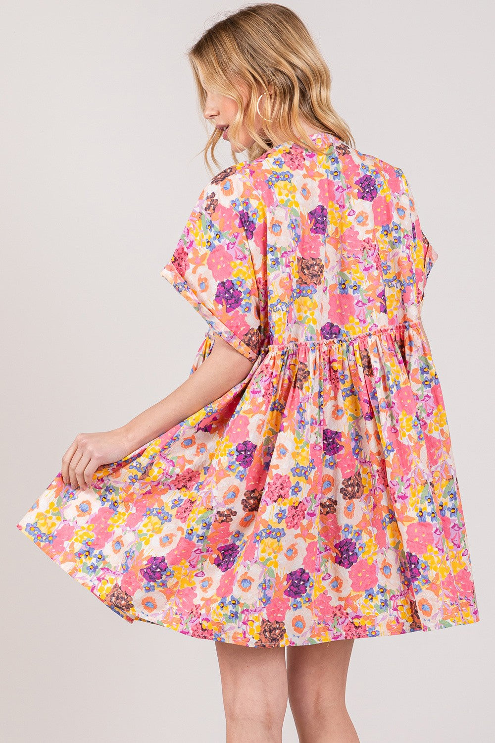 SAGE + FIG Floral Short Sleeve Babydoll Dress with Pockets Trendsi