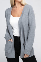 Zenana Melange Open Front Sweater Cardigan H GREY ZENANA