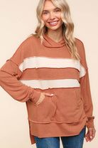 Haptics Feeling Playful Rust Stripe Color Block French Terry Hoodie Haptics