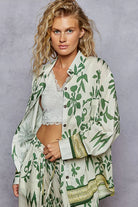 POL Button Down Floral Long Sleeve Shirt – Ivory/Green Floral