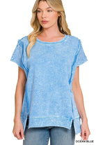 F/terry Halo Snow Washed Oversized Hi-low Top OCEAN BLUE