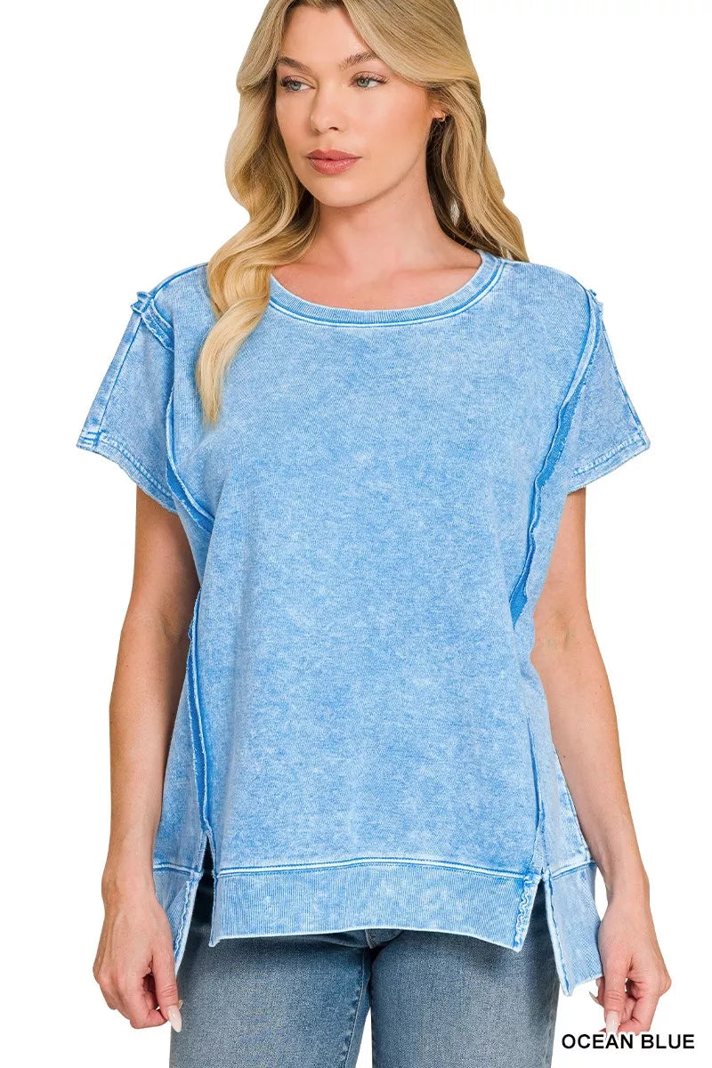 F/terry Halo Snow Washed Oversized Hi-low Top OCEAN BLUE
