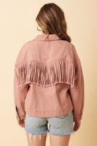 Mittoshop Fringe Detail Cotton Twill Jacket in Dusty Blush Trendsi