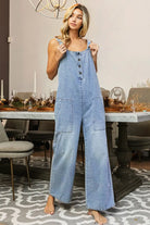 BiBi Washed Denim Buttoned Overall Jumpsuit DENIM