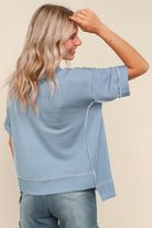 Haptics Oversized Hi-Lo French Terry Outseam Pullover in Denim Blue