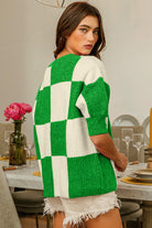 BiBi Jade Checkered Contrast Round Neck Sweater Trendsi