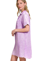 Zenana Bright Lavender Tencel Mineral Washed Collared Shirt Dress