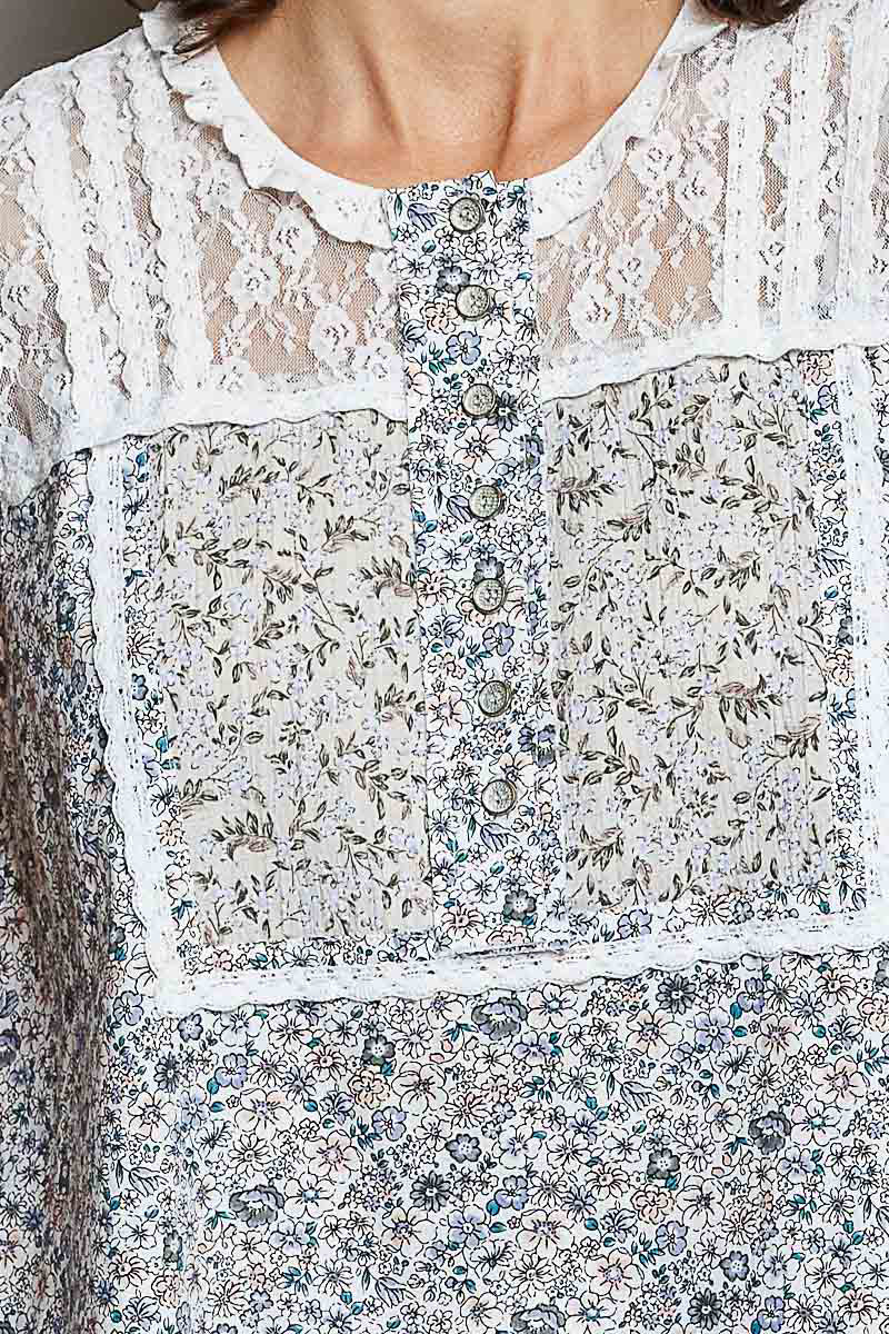 POL Off White Printed Woven Lace Back Round Neck Sleeveless Top