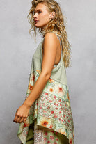 POL Powder Olive Round Neck Ribbed Tank with Woven Print Patch