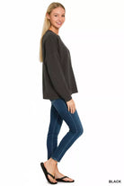 Zenana Black Double Knit Round Neck Long Sleeve Top