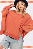 SAGE + FIG Amber Mineral Washed Side Slit Oversized Sweatshirt Trendsi