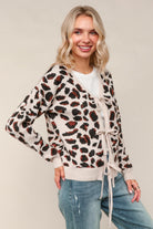 Haptics Leopard Jacquard Cardigan with Front Bow Detail
