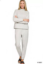 Zenana Heather Grey Scuba Half Zip Pullover and Jogger Set