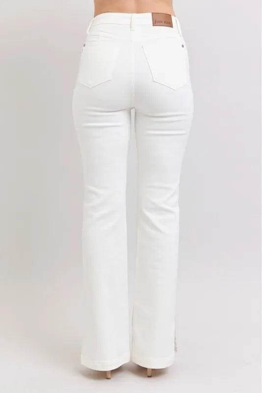 Judy Blue White High Waist Side Slit Slim Bootcut Jeans