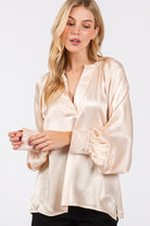 SAGE + FIG Champagne Notched Long Sleeve Blouse Trendsi