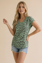 Haptics Wild at Heart Green Leopard V-Neck Top