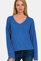 Zenana Classic Blue Dropped Shoulder Long Sleeve Top Classic Blue Shirts & Tops