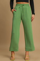 Umgee Green Drawstring Wide Leg Pants with Pockets Green Pants