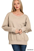 Zenana Ash Mocha Fleece Boat Neck Sweatshirt