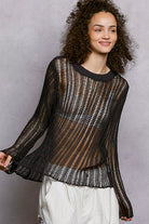POL Openwork Round Neck Knit Cover Up CHARCOAL