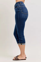 Judy Blue Dark Washed High Waist Capri Jeans with Single Cuff