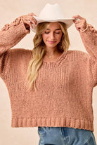 BiBi Dusty Peach Chunky Knit Sweater with Flower Detail Sleeves