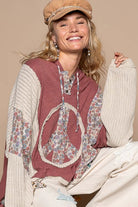 POL Long Sleeve Floral Peace Patch Ribbed Hoodie- Large L Ruby Idol Apparel