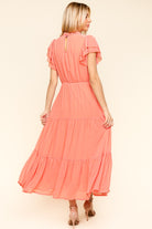 Haptics Peach Tiered Frill Mock Neck Short Sleeve Dress Dresses