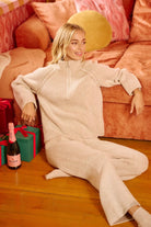 BiBi Taupe Two Tone Rib Texured Knit Collared Top with Zip Up