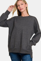 Zenana Black High-Low Acid Wash Fleece Sweatshirt Black Shirts & Tops