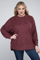 Zenana Plus Size Brushed Melange Drop Shoulder Sweater ZENANA