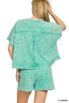 Zenana Kelly Green Halo Snow Washed Boxy Top & Shorts Set