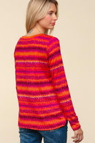 Haptics Flame & Magenta Striped Cable Knit Print Hacci Top Haptics