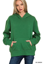 Zenana Dark Green Fleece Kangaroo Pocket Hoodie DK GREEN