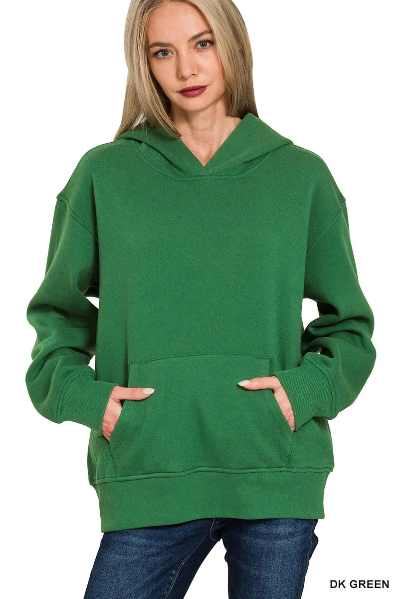 Zenana Dark Green Fleece Kangaroo Pocket Hoodie DK GREEN